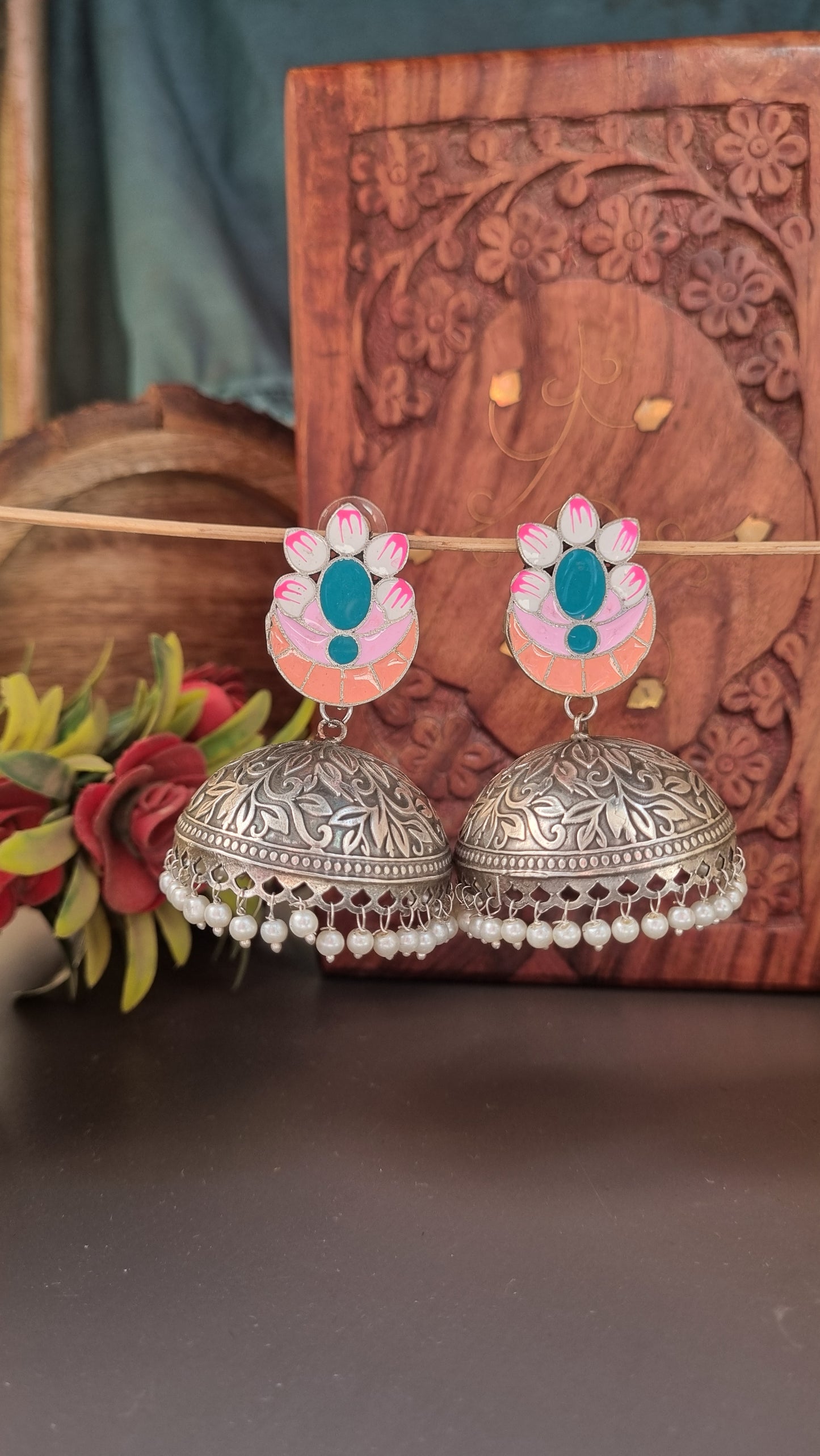 Sharjeena Handpainted Brass dual tone Jhumka - Bahara Collection