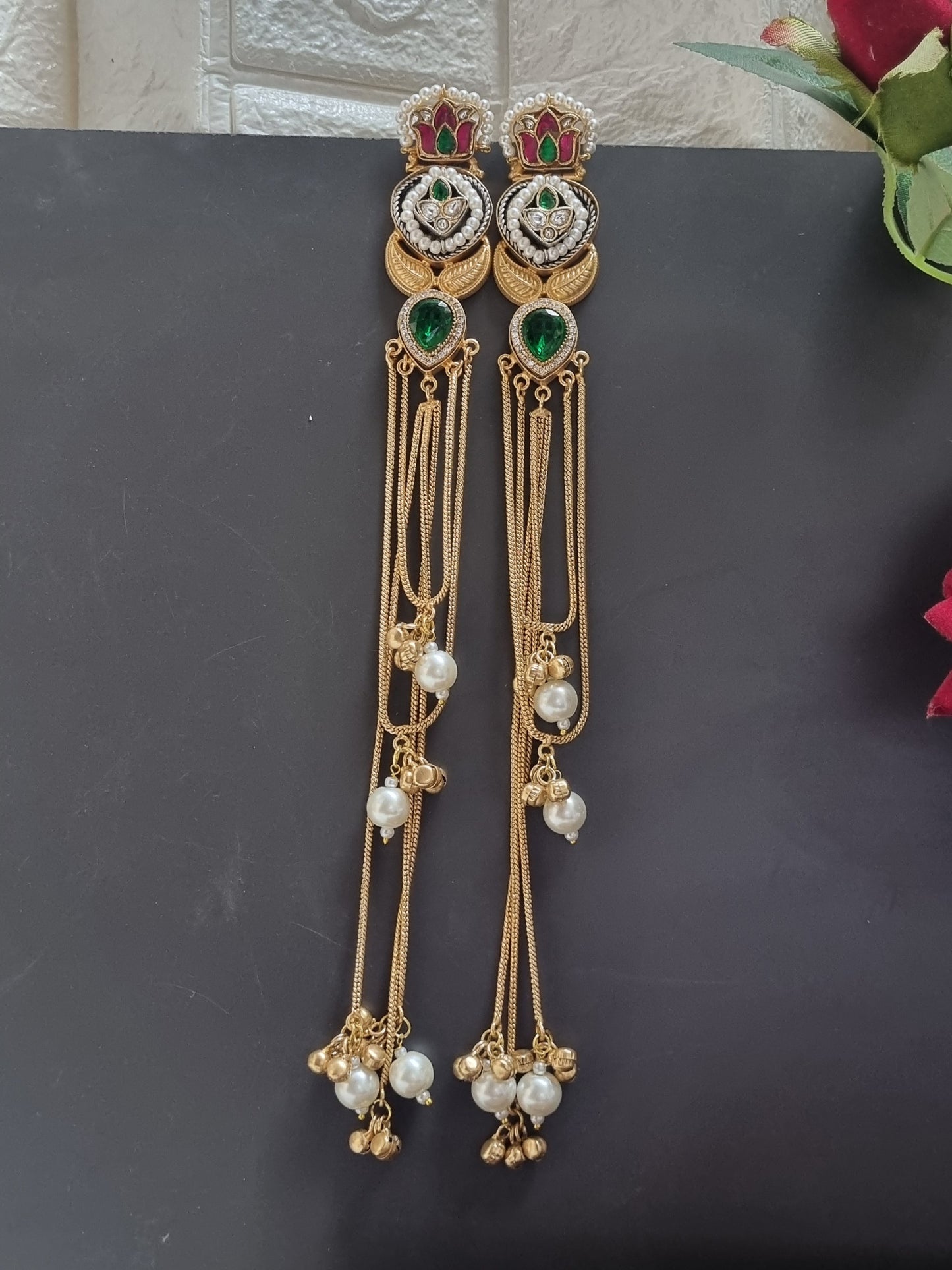 Golden Pachi Kundan Kashmiri Earrings