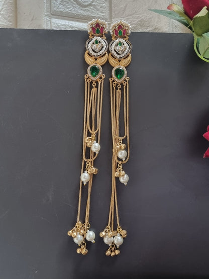 Golden Pachi Kundan Kashmiri Earrings