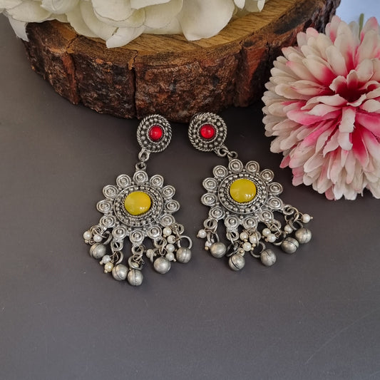 Monalisa stone oxidised earrings