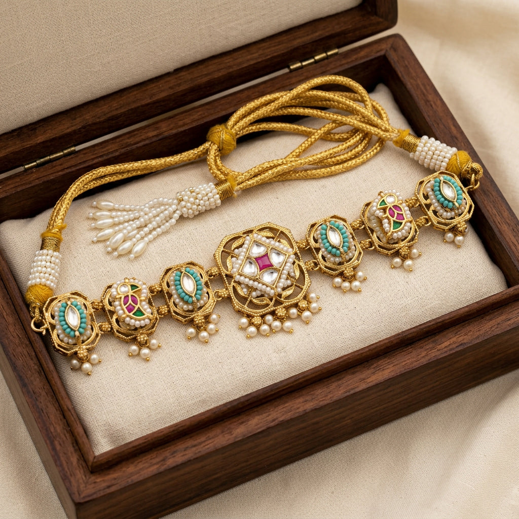 Pachi Kundan Fusion Statement Choker Set