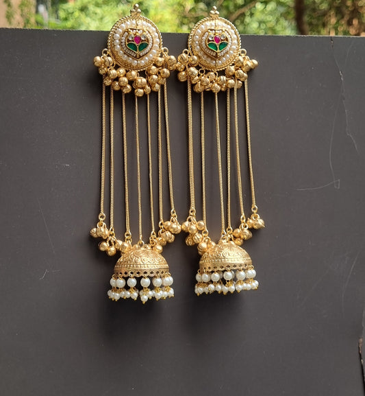 Golden Statement Pachi kundan Jhumka