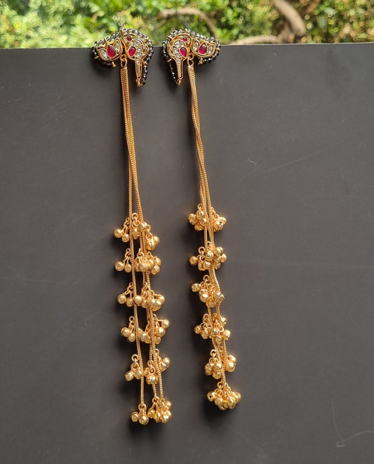 Golden Pachi Kundan Kashmiri Earrings