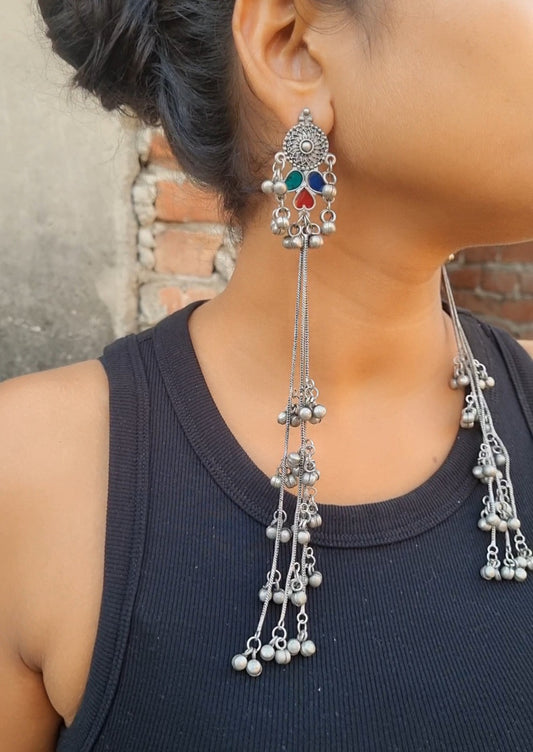 Silver Kashmiri Earrings- Oxidised