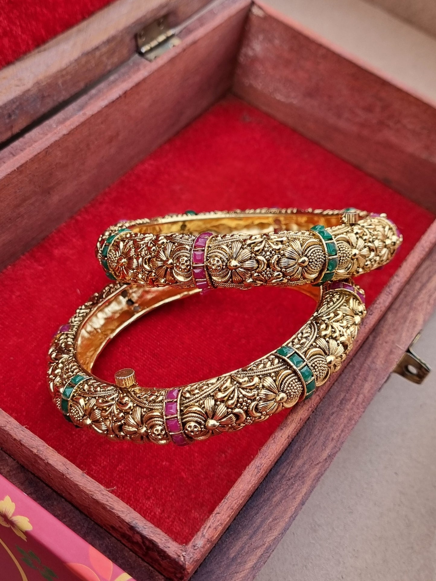 Gold Plated Antique Kada/ Bangles-Pair