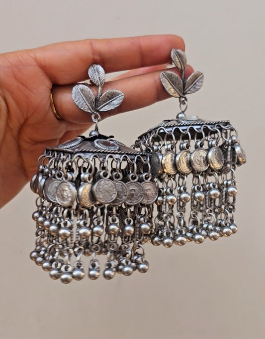 Mirror Oxidised jhumka