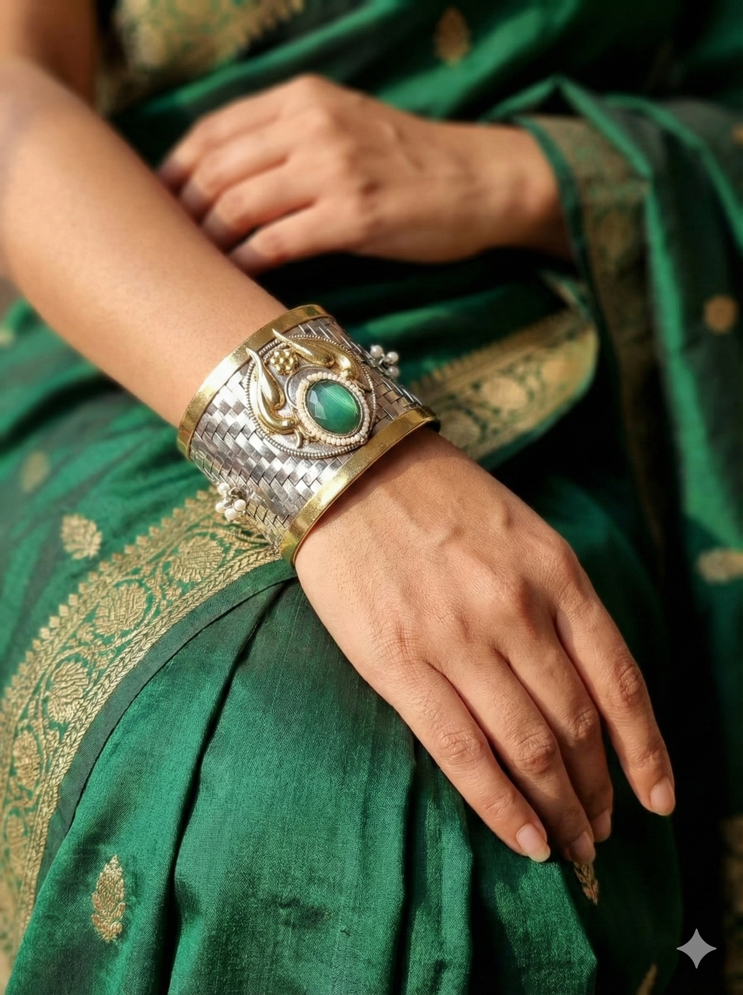 Mahnoor Golden Dual tone Statement Brass Handcuff/Kada