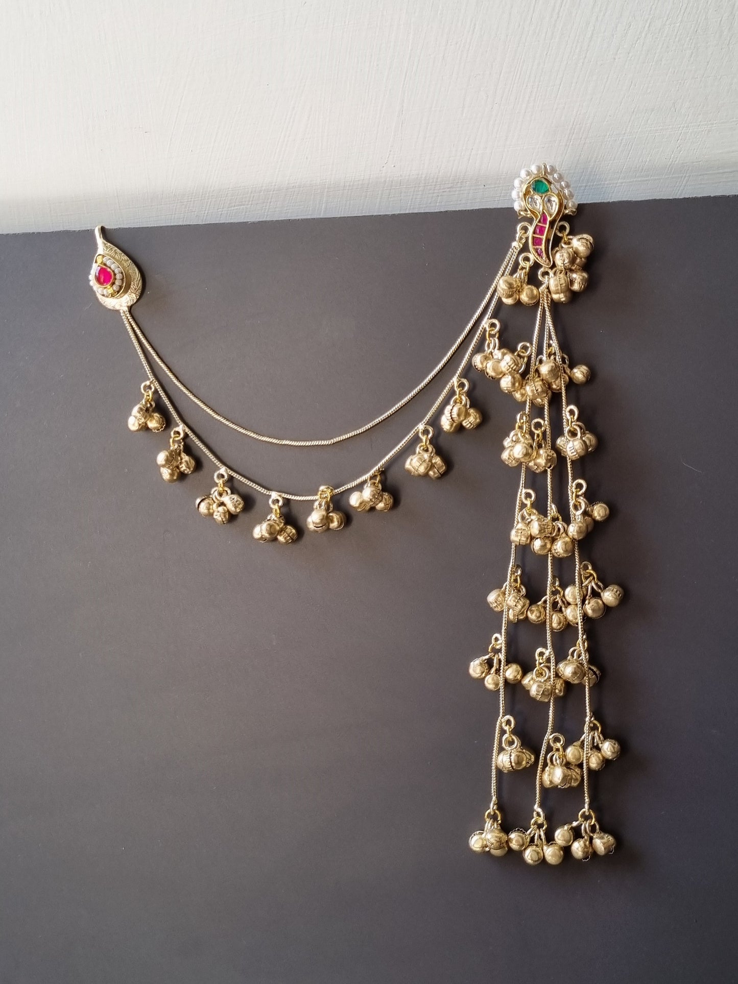Golden Pachi Kundan Kashmiri Extension Earrings