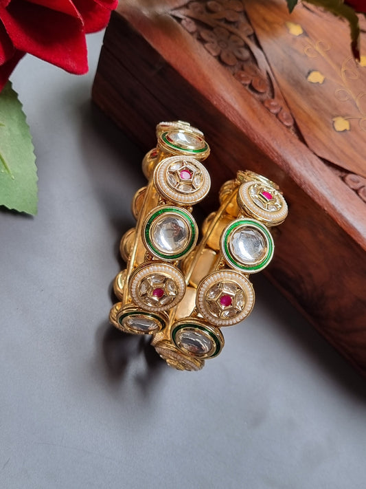 Gold Plated Polki Kada/ Bangles-Pair