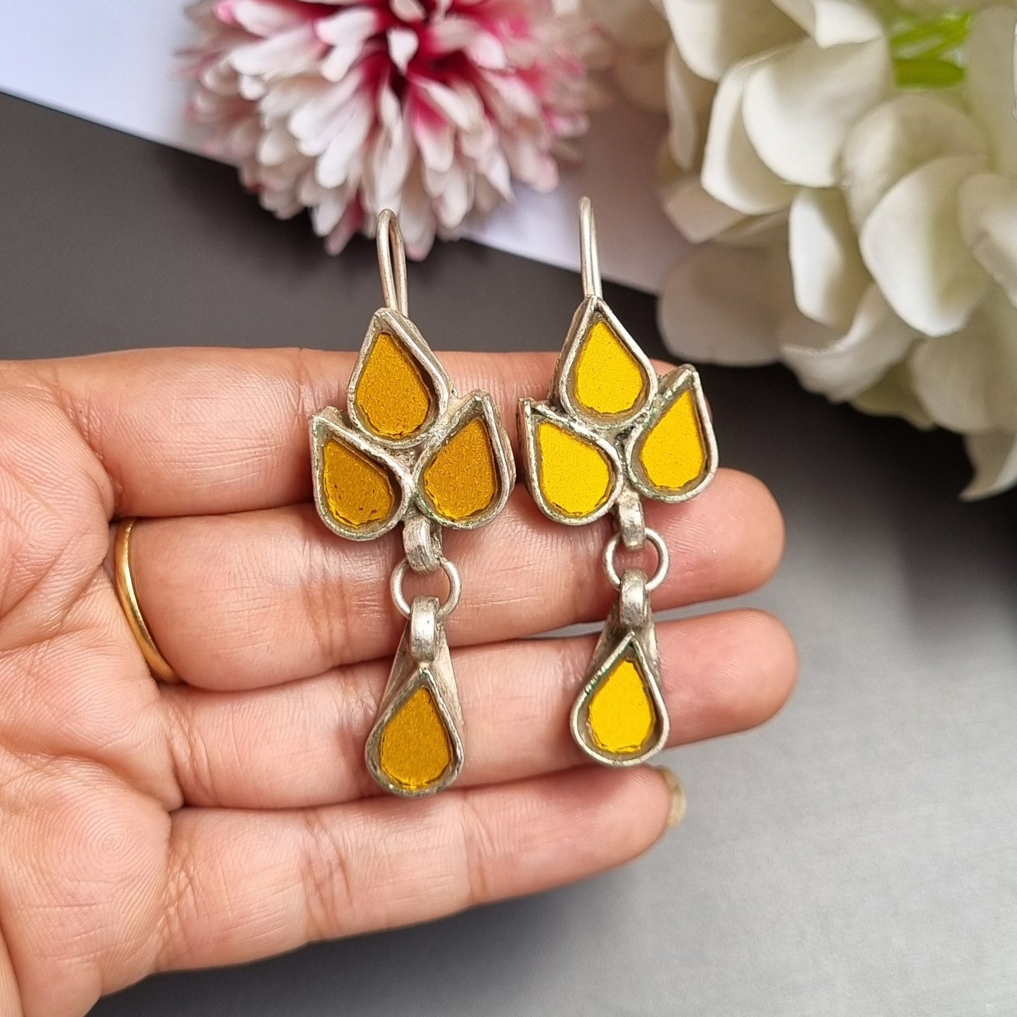 Glass Brass earrings
