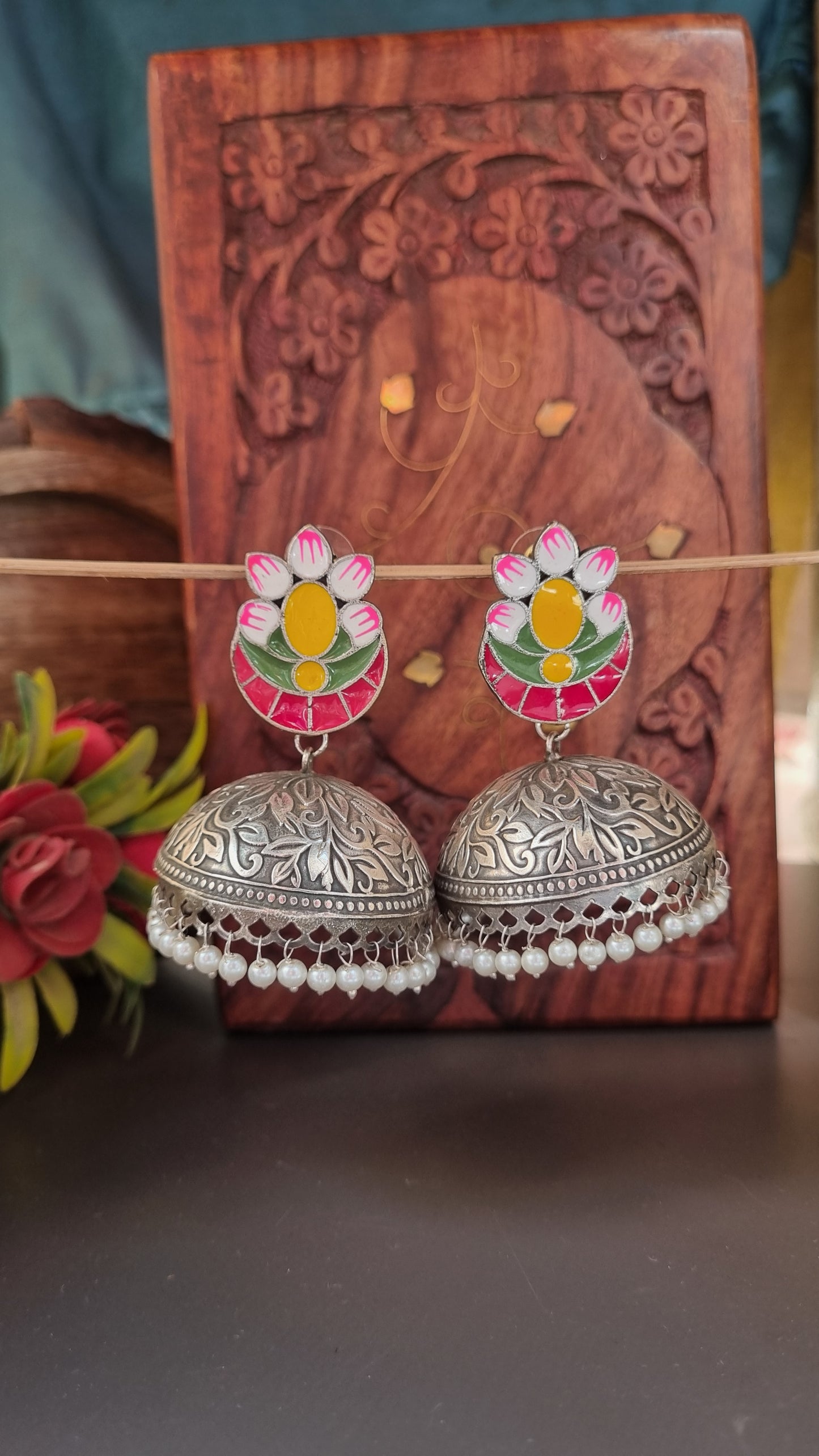 Sharjeena Handpainted Brass dual tone Jhumka - Bahara Collection