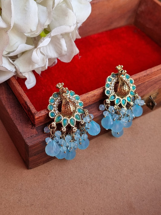 Peacock Golden Earrings-Bright Blue