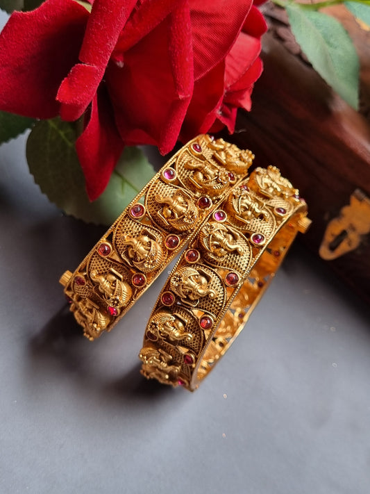 Gold Plated Antique Kada/ Bangles- Temple Jewellery