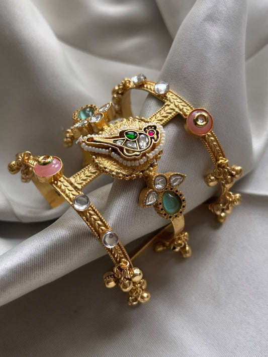 Pachi kundan Statement Golden  Brass Handcuff