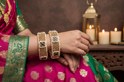 Pachi kundan Gold Plated Kada/ Bangles- Pair