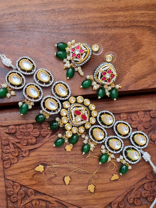Pachi Kundan Green Choker set