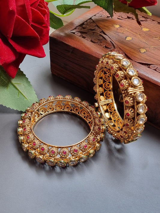 Gold Plated Kundan Kada/Bangles-Pair