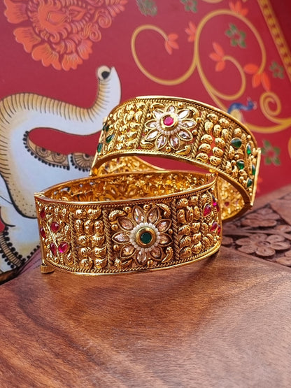 Gold Plated Polki Kada/ Bangle Set-Pair
