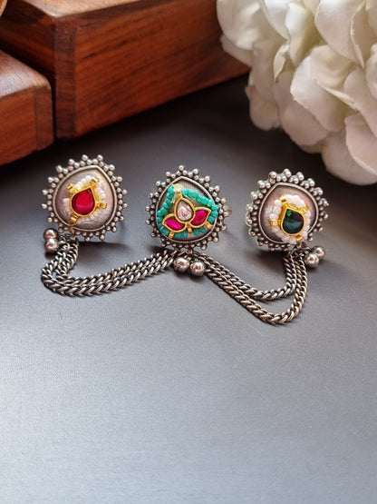 3 finger Pachi Kundan Brass Ring