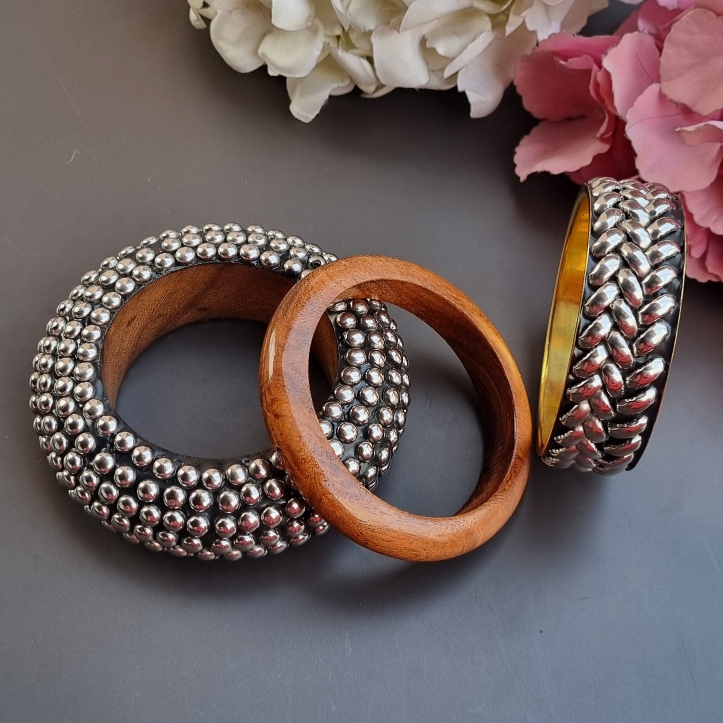 Set of 3- Wooden Bangles stack