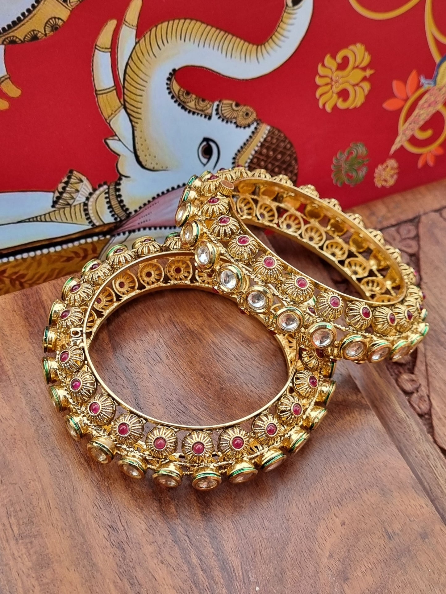 Gold Plated Kundan Kada/Bangles-Pair