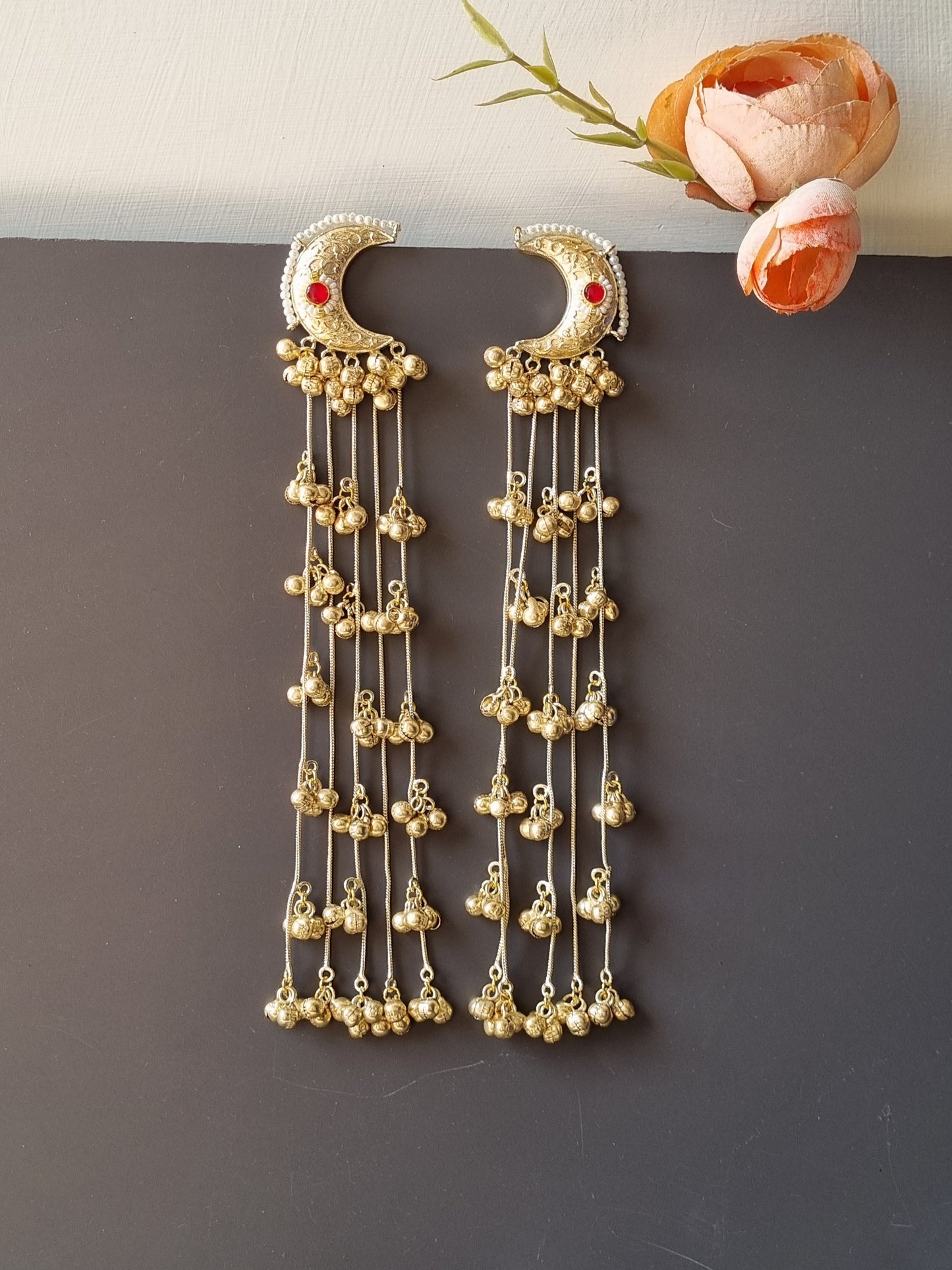 Moon Golden Pachi Kundan Kashmiri Earrings