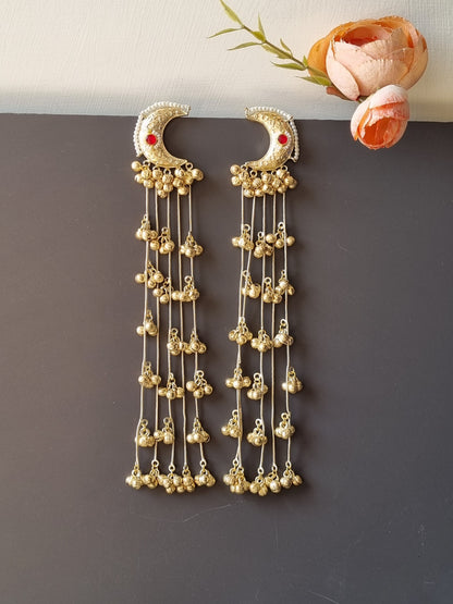 Moon Golden Pachi Kundan Kashmiri Earrings