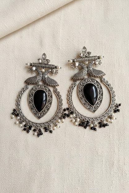 Peacock Brass Earrings - BLACK