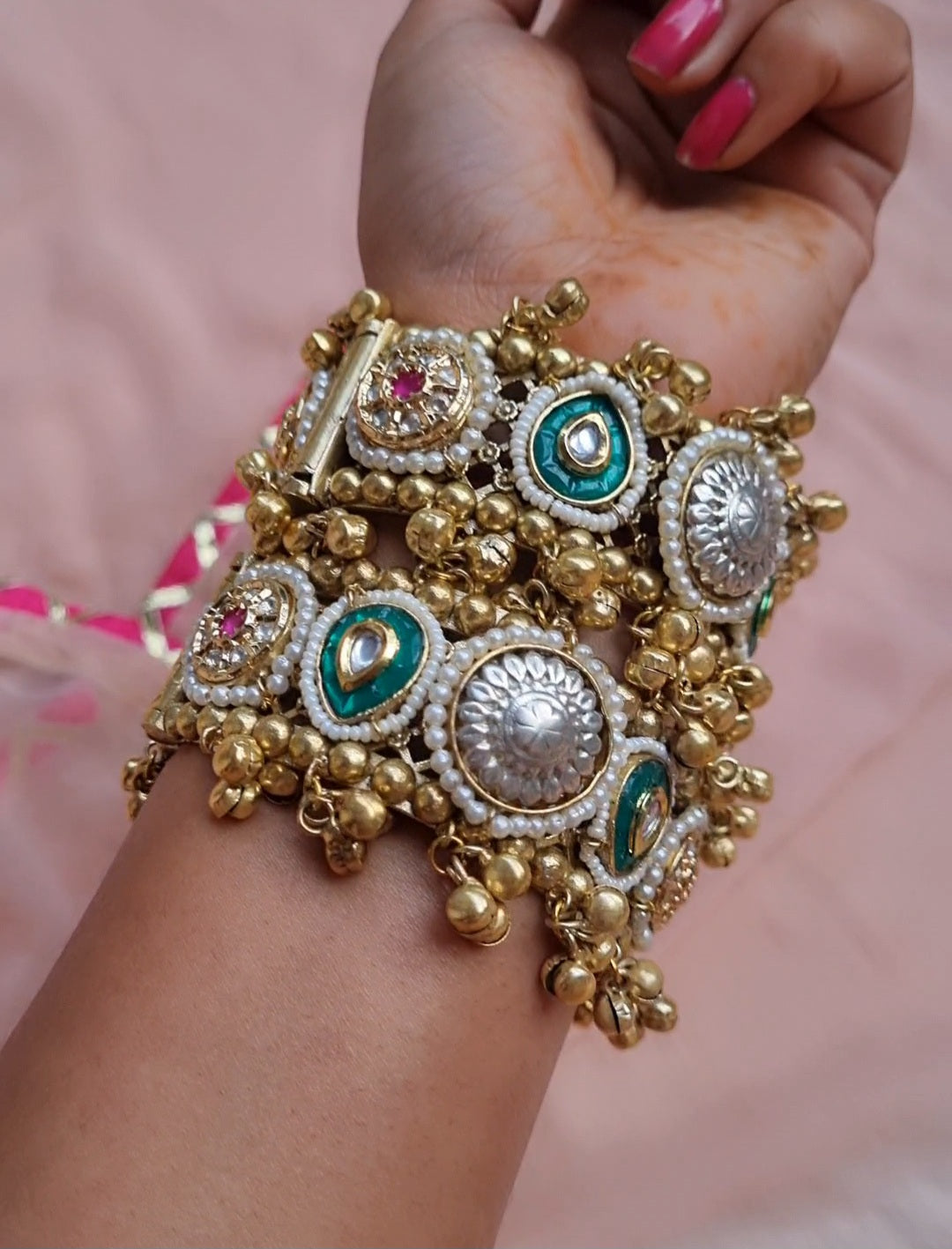 Golden Statement Ghunghru Kada- Green