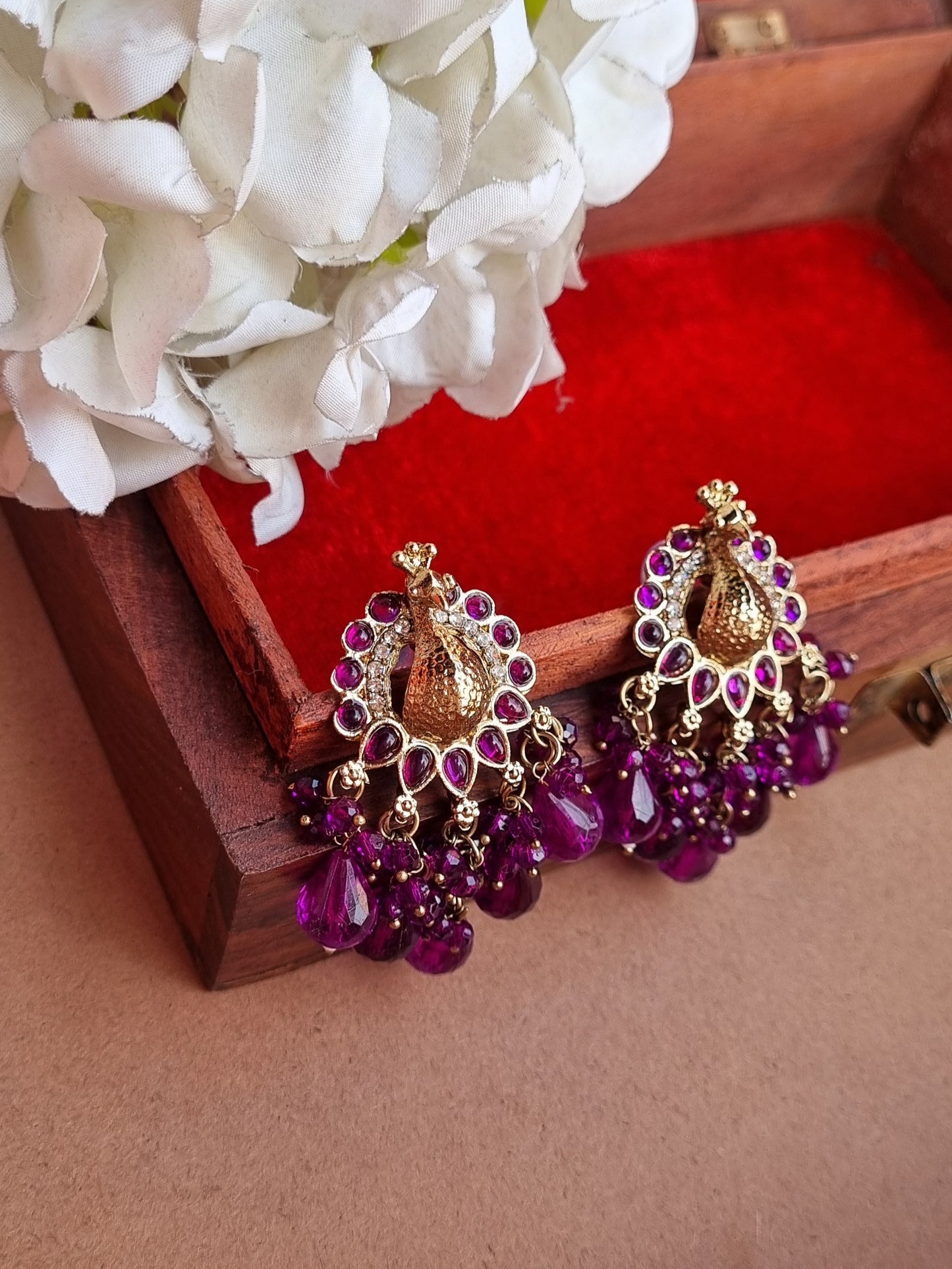 Peacock Golden Earrings- Purple