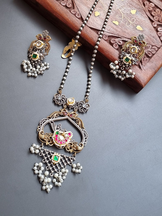 Fusion Pachi Kundan Brass Pendant set