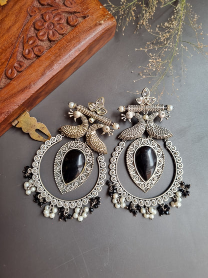 Peacock Brass Earrings - BLACK