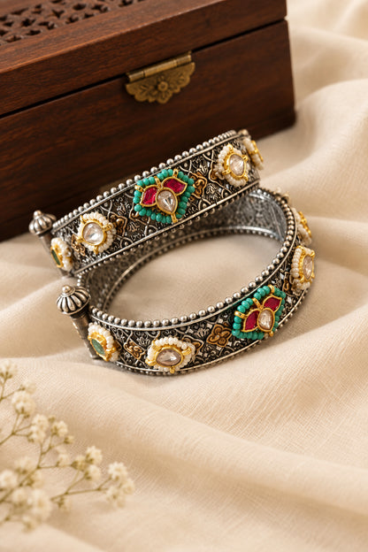Pachi Kundan Dual tone Brass Kada- single piece