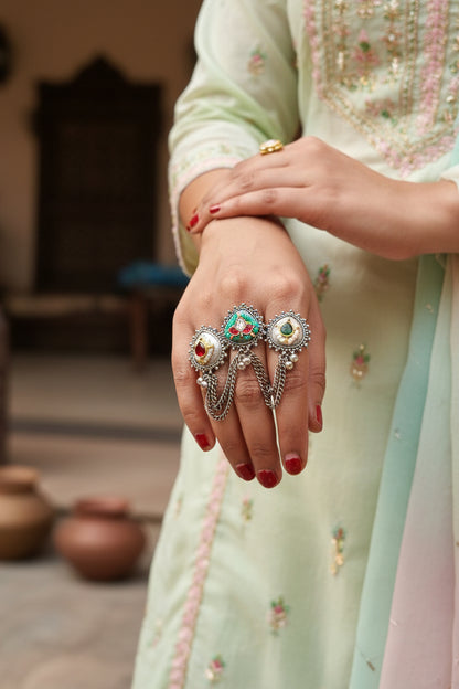 3 finger Pachi Kundan Brass Ring