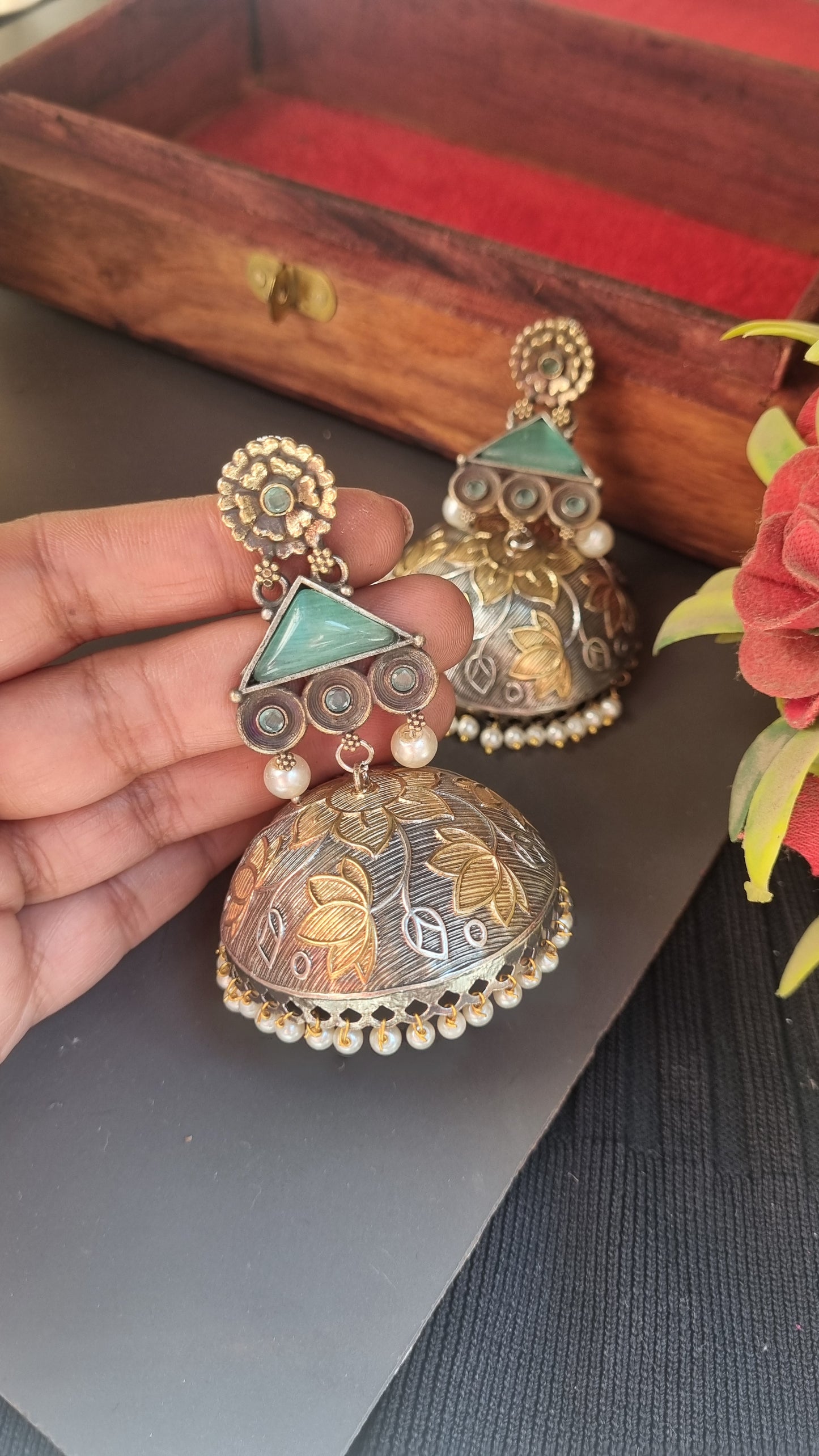 Sharjeena Handpainted Brass dual tone Jhumka - Bahara Collection