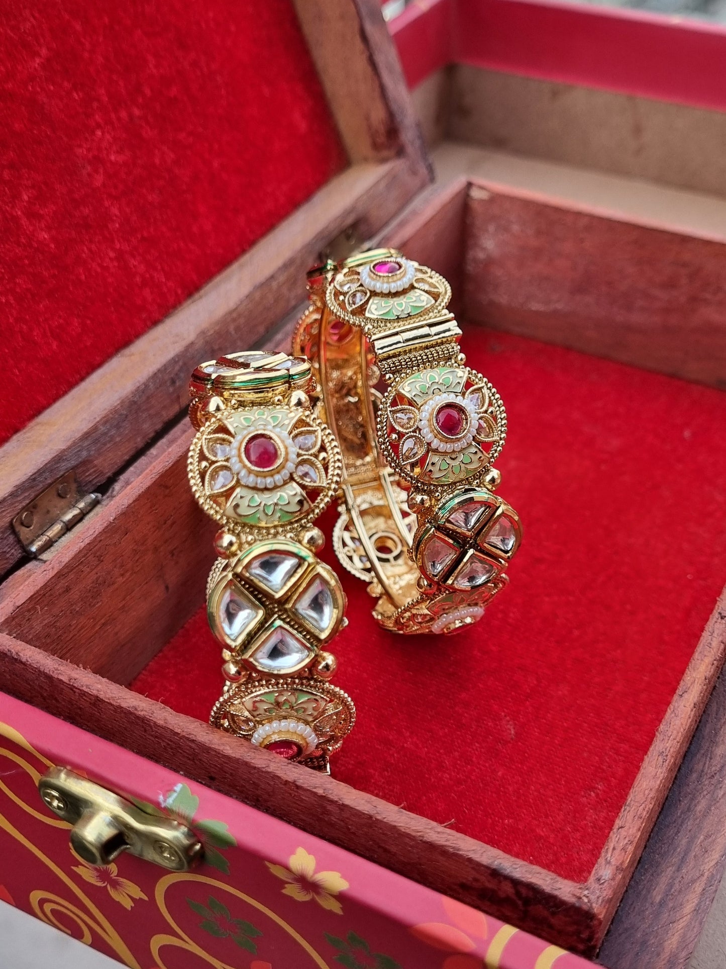 Sukhna Bangles Gold Plated Polki Kada/ Bangles-Pair