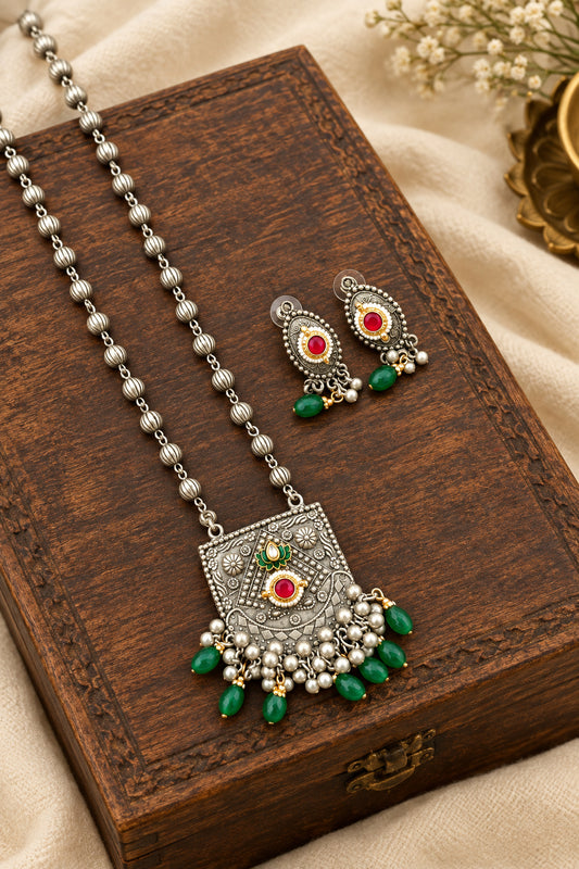 Fusion Long Necklace Set- Oxidised