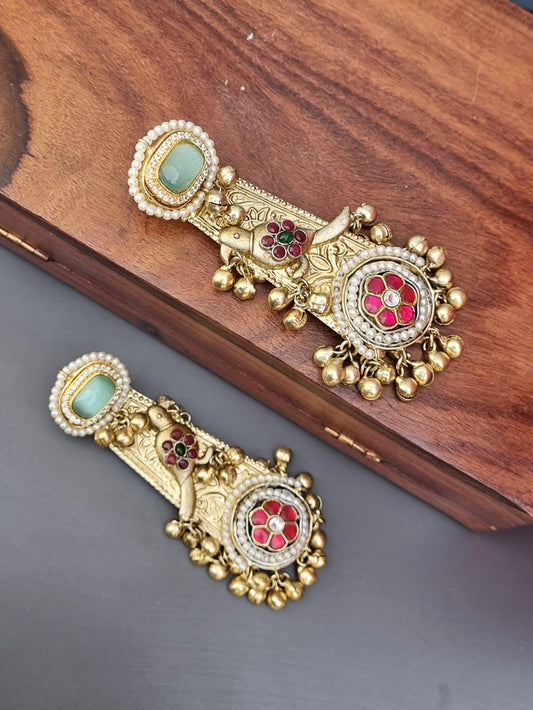 Amyra Golden Pachi Statement Earrings